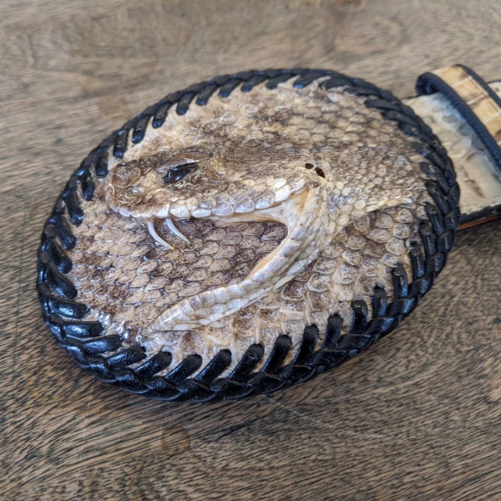 Hand made snake viper belt with fangs